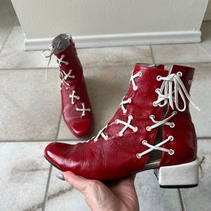 Red Leather Booties, Handmade from Modern Vice